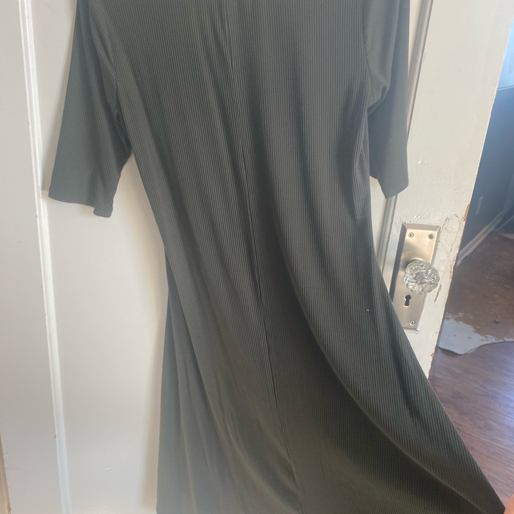 Tshirt Dress- Knee length Ribbed Hunter Green dress